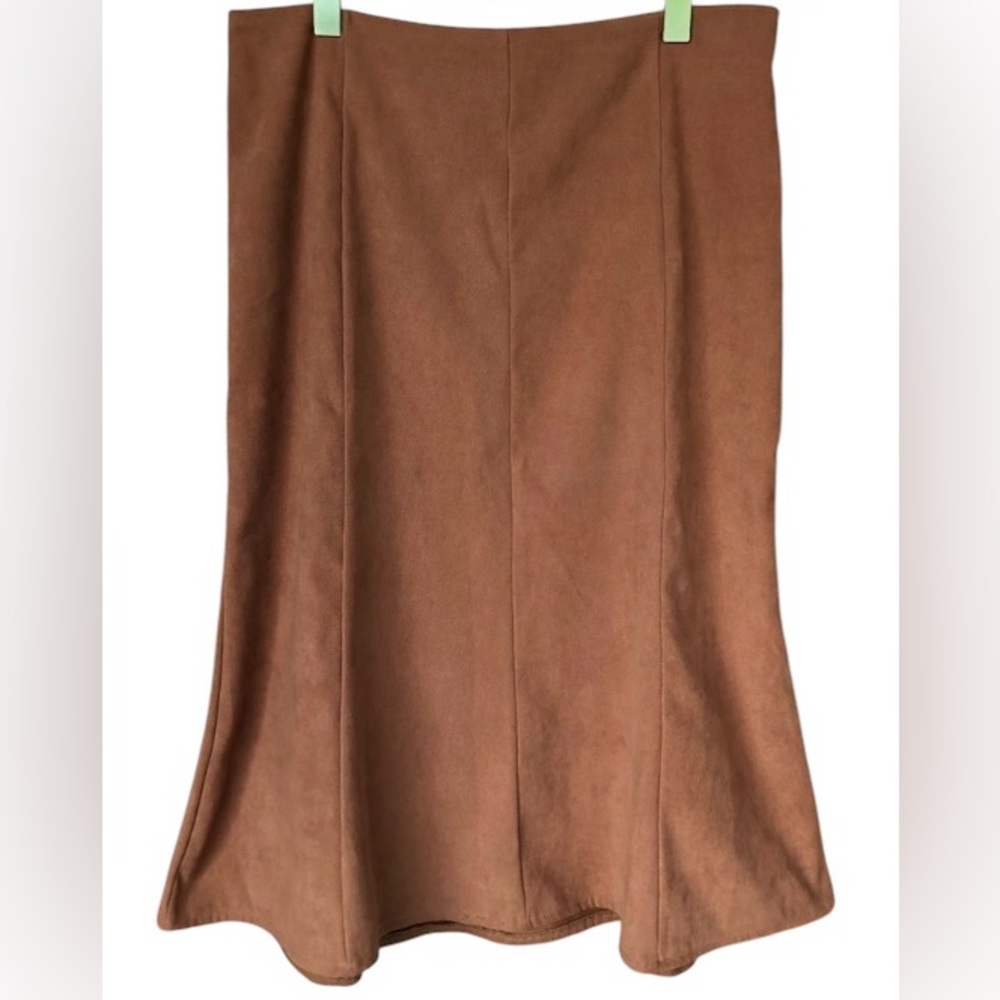 Vintage Faux Suade High Waist Flutter Hem Casual Midi Skirt